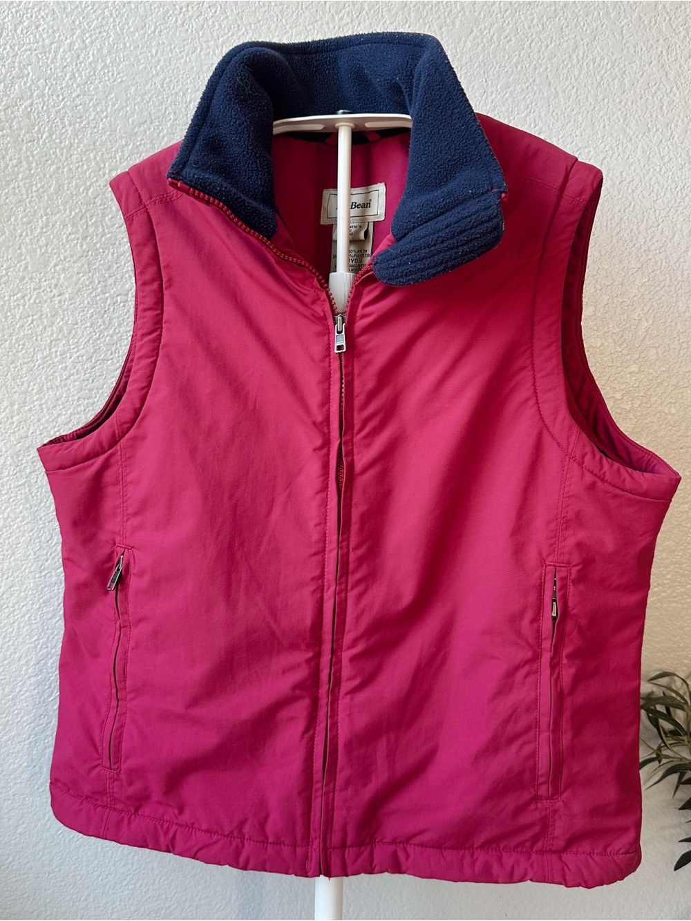 L.L. Bean Hot Pink Vest with Navy Fleece Collar
